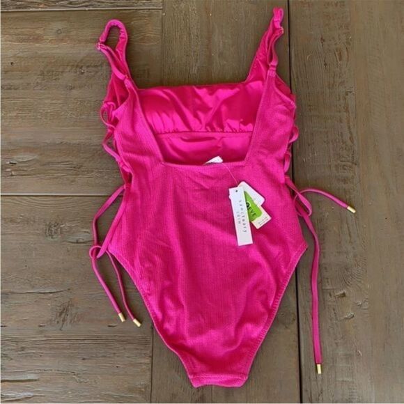 Anthropologie Sanctuary Lace-Up One-Piece Pink Swimsuit S - Picture 8 of 11